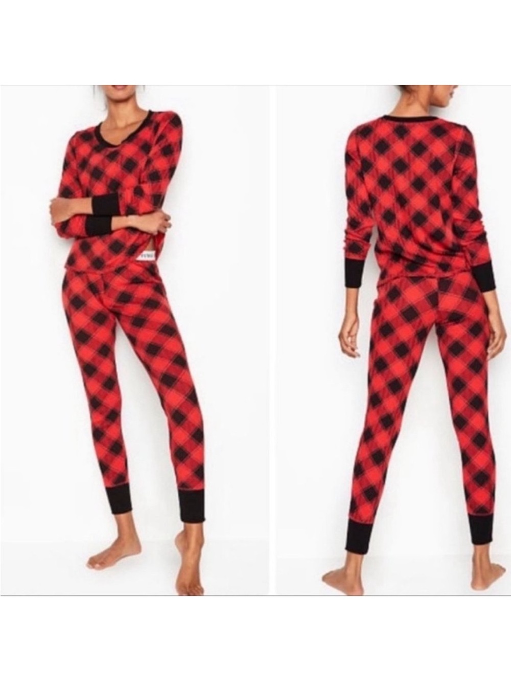 Victoria Secret Thermal Buffalo Plaid Pajama Set Women S 2 Piece Long Jane Cozy